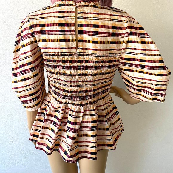 Puffed Sleeve Blouse Ruched Top Fit and Flare Blouse Ruffled Top Statement Piece - Picture 10 of 10